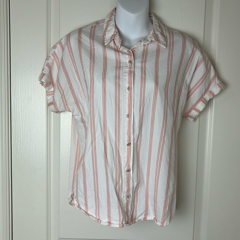 Universal Thread White w/ Orange Stripe Short Sleeve Button-Down Shirt XS